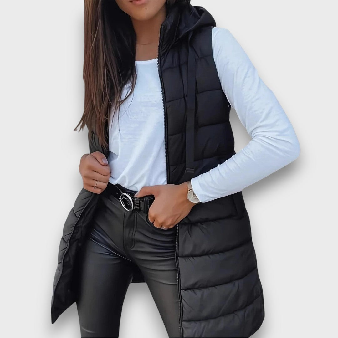 Damen Leichte Gesteppte Jacke mit Kapuze für Herbst in Schwarz