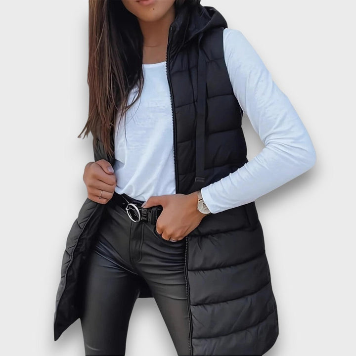 Damen Leichte Gesteppte Jacke mit Kapuze für Herbst in Schwarz