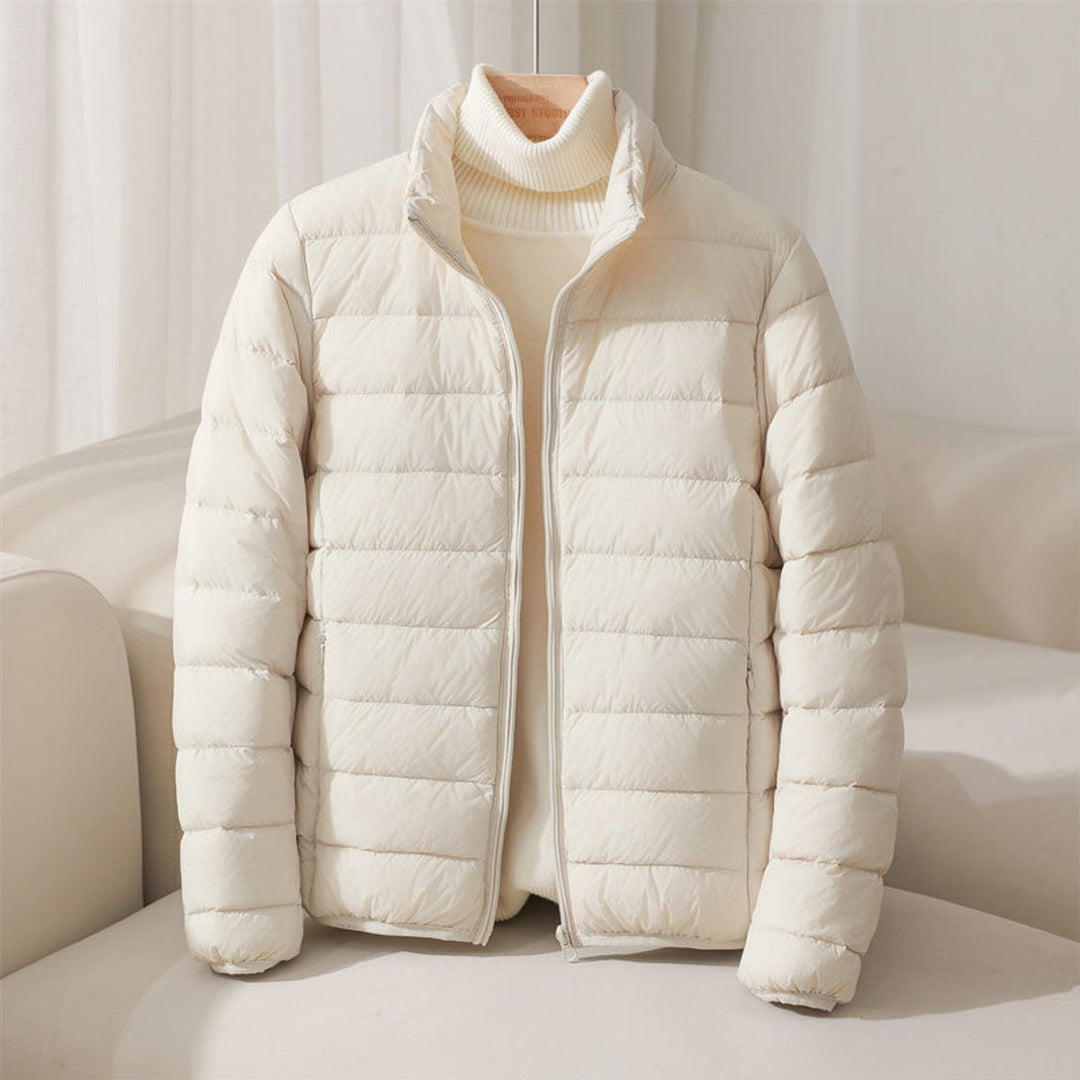 Damen Leichte Gesteppte Pufferjacke mit Stehkragen in Beige
