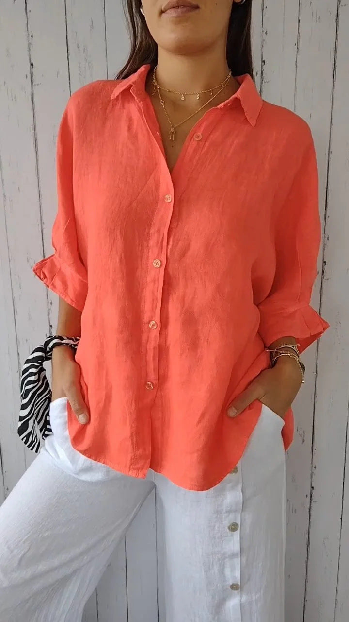 Damen Leichte Leinenbluse für den Sommer in Orange red
