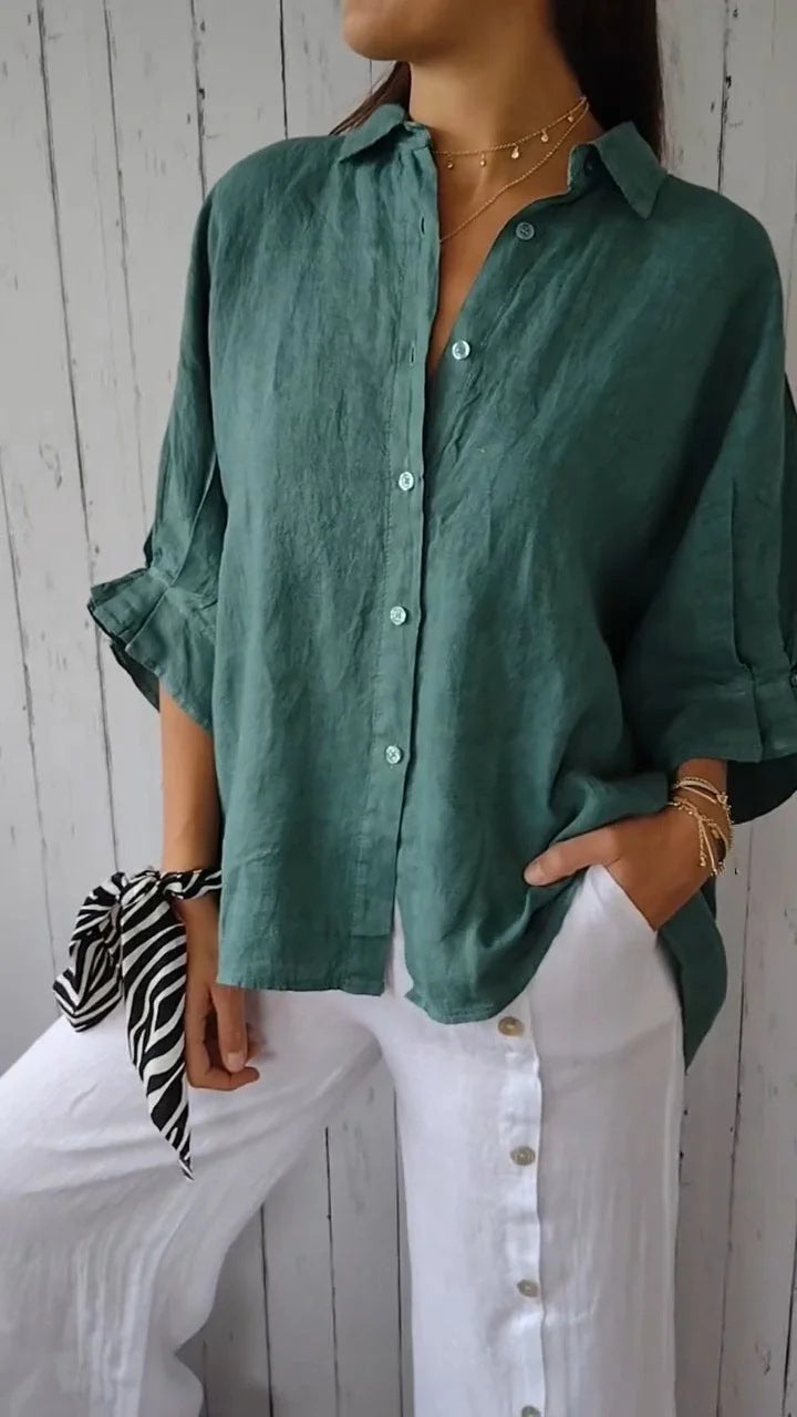 Damen Leichte Leinenbluse für den Sommer in Peacock Green