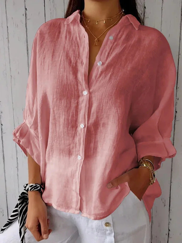 Damen Leichte Leinenbluse für den Sommer in Rosa