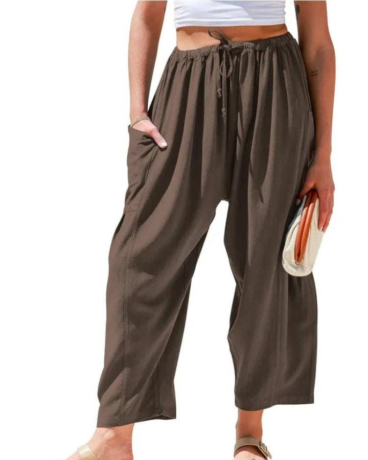 Damen Leichte Weite Leinenhose in Dunkelkaffee