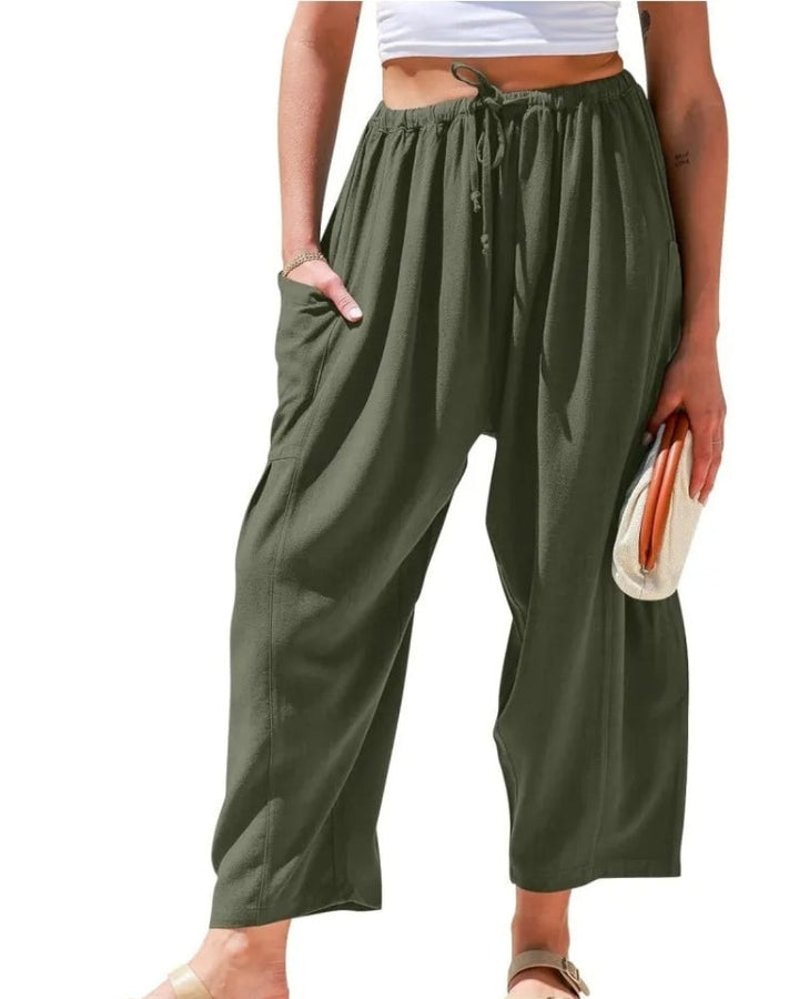 Damen Leichte Weite Leinenhose in Grün
