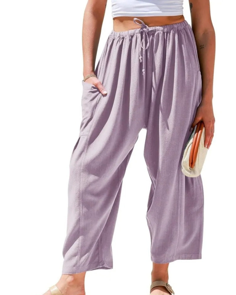 Damen Leichte Weite Leinenhose in Helllila Pink