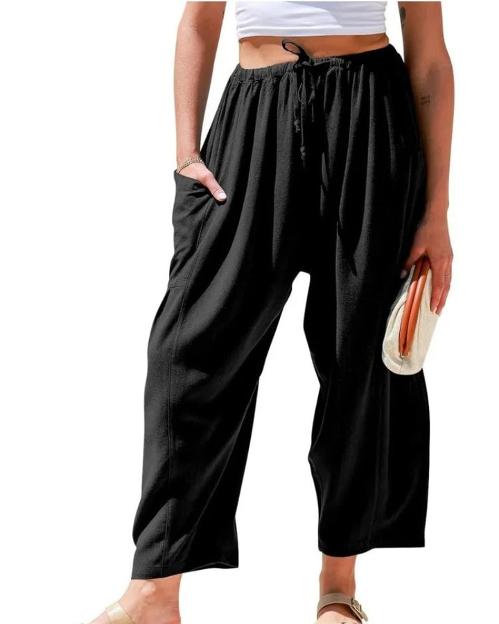 Damen Leichte Weite Leinenhose in Schwarz