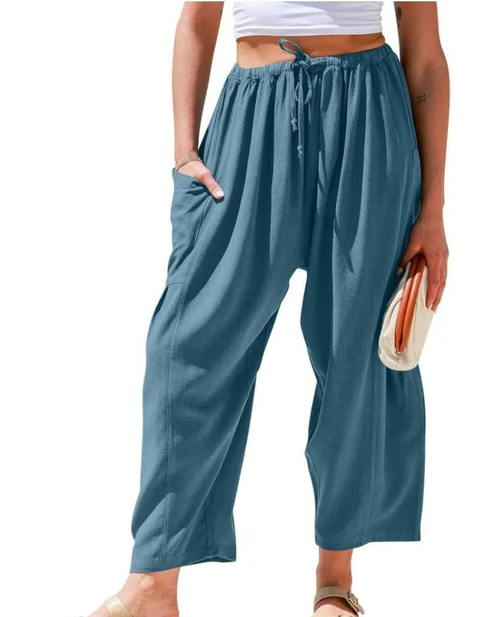 Damen Leichte Weite Leinenhose in Seeblau