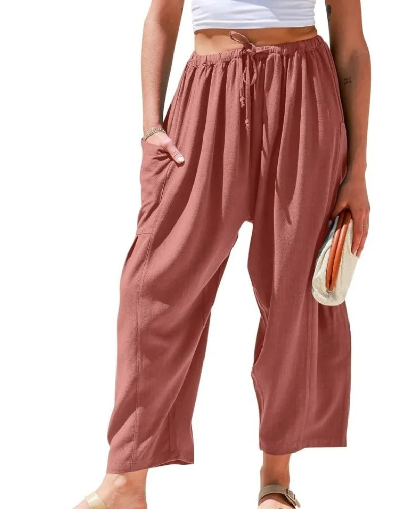 Damen Leichte Weite Leinenhose in Staubiges Rosé