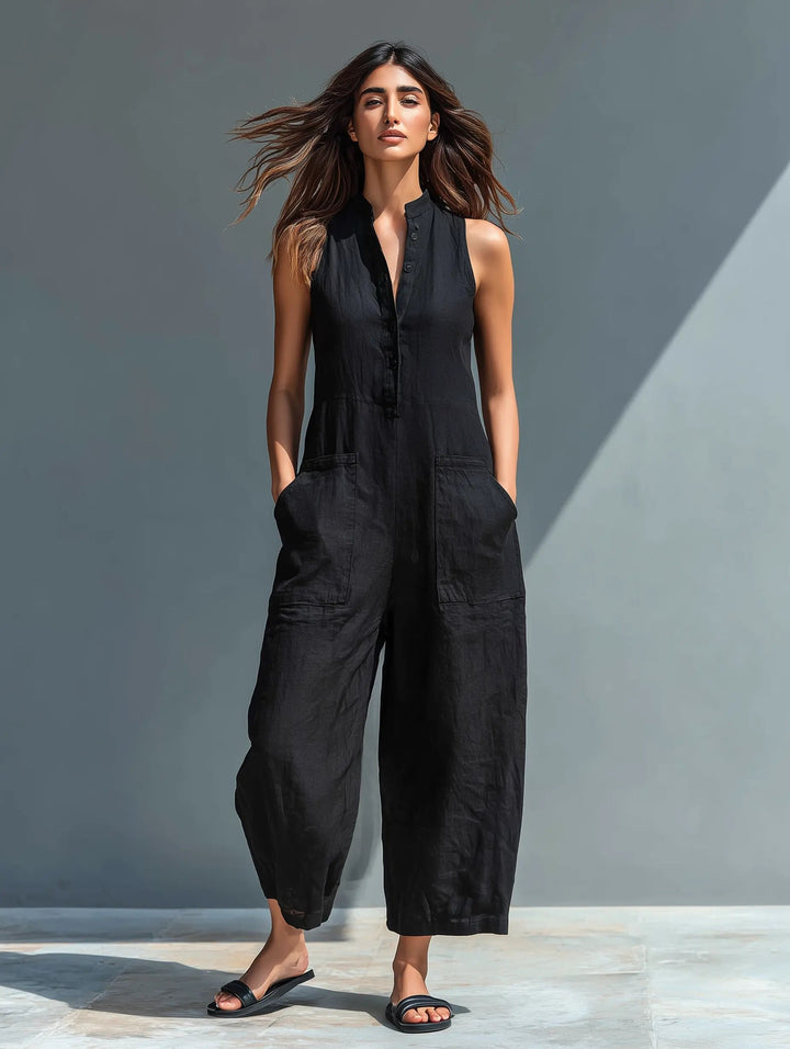 Damen Leinen-Jumpsuit für Büro und Freizeit (10)