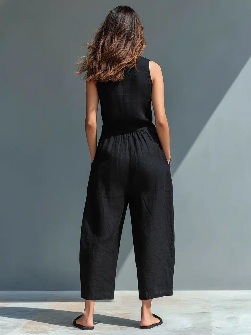 Damen Leinen-Jumpsuit für Büro und Freizeit (2)