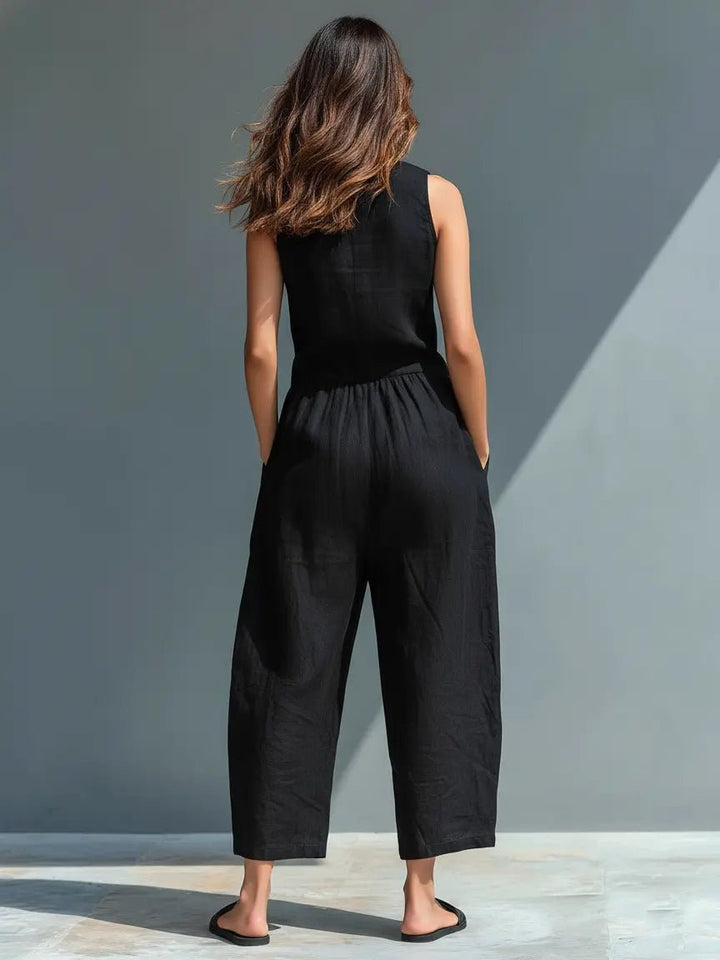 Damen Leinen-Jumpsuit für Büro und Freizeit (2)