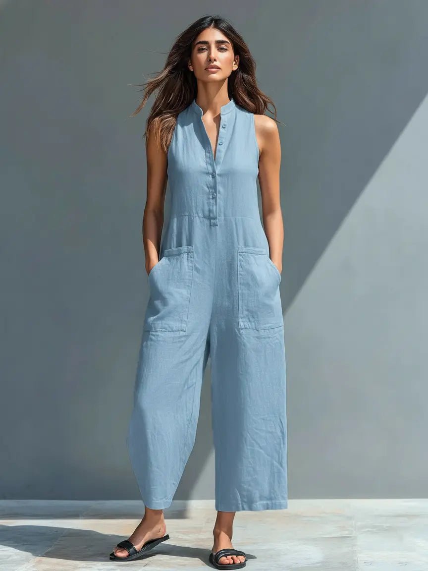 Damen Leinen-Jumpsuit für Büro und Freizeit in Blau