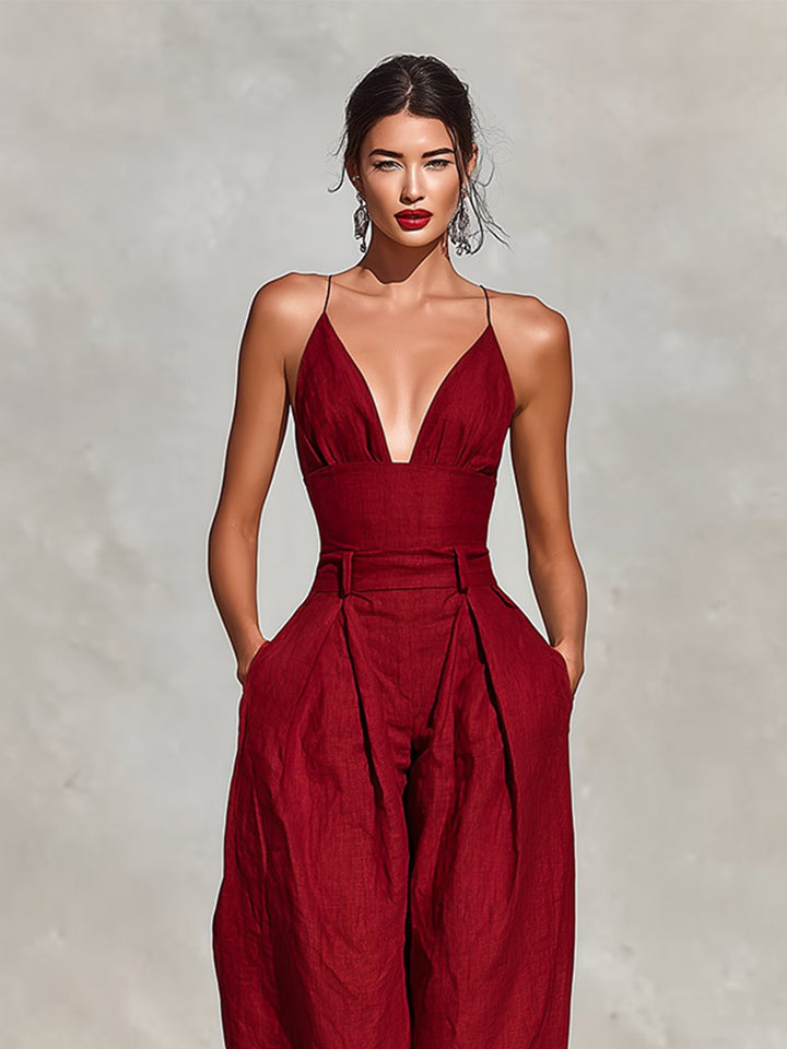 Damen Leinen Jumpsuit für elegante Anlässe (3)