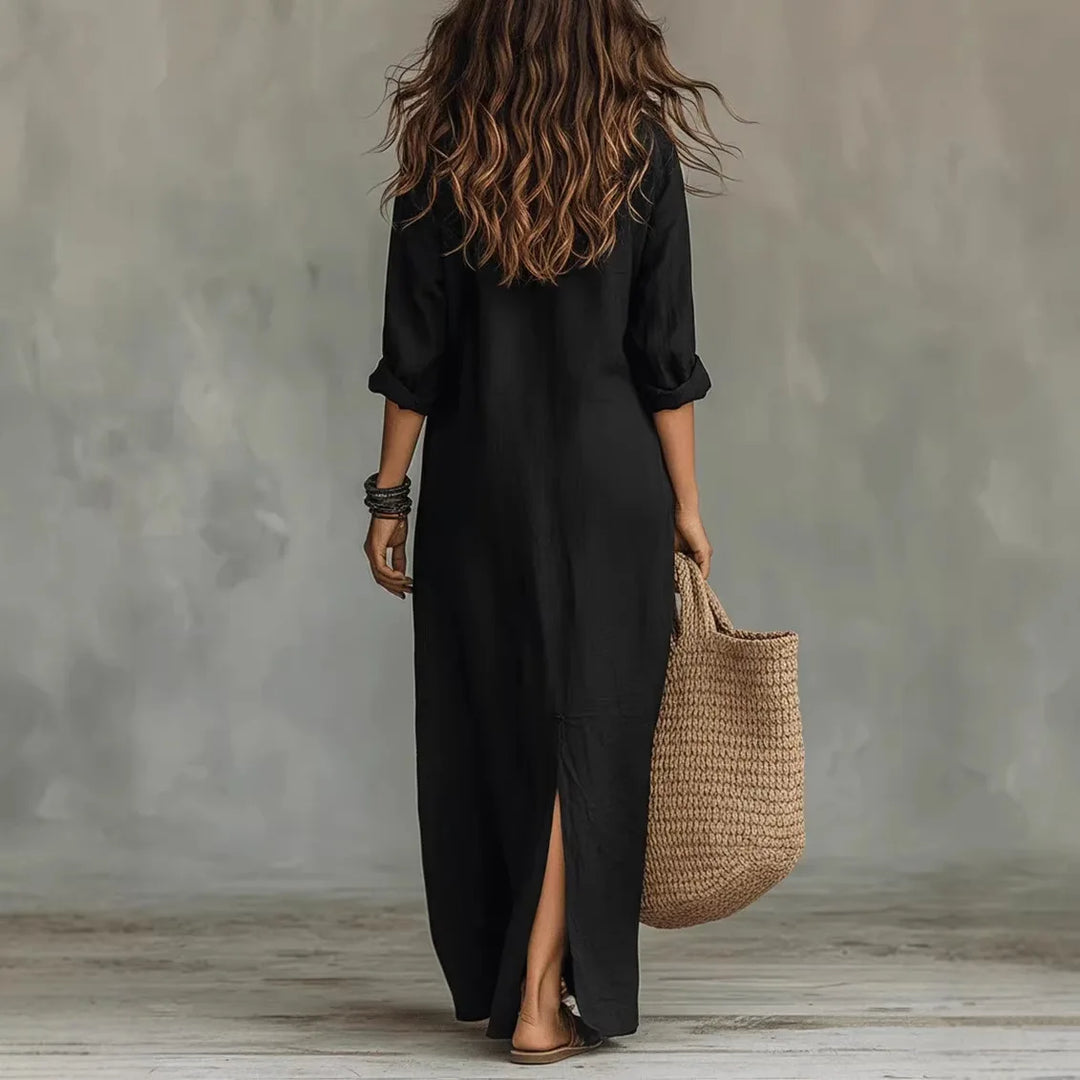 Damen Leinen Maxi Abendkleid für Sommer (3)