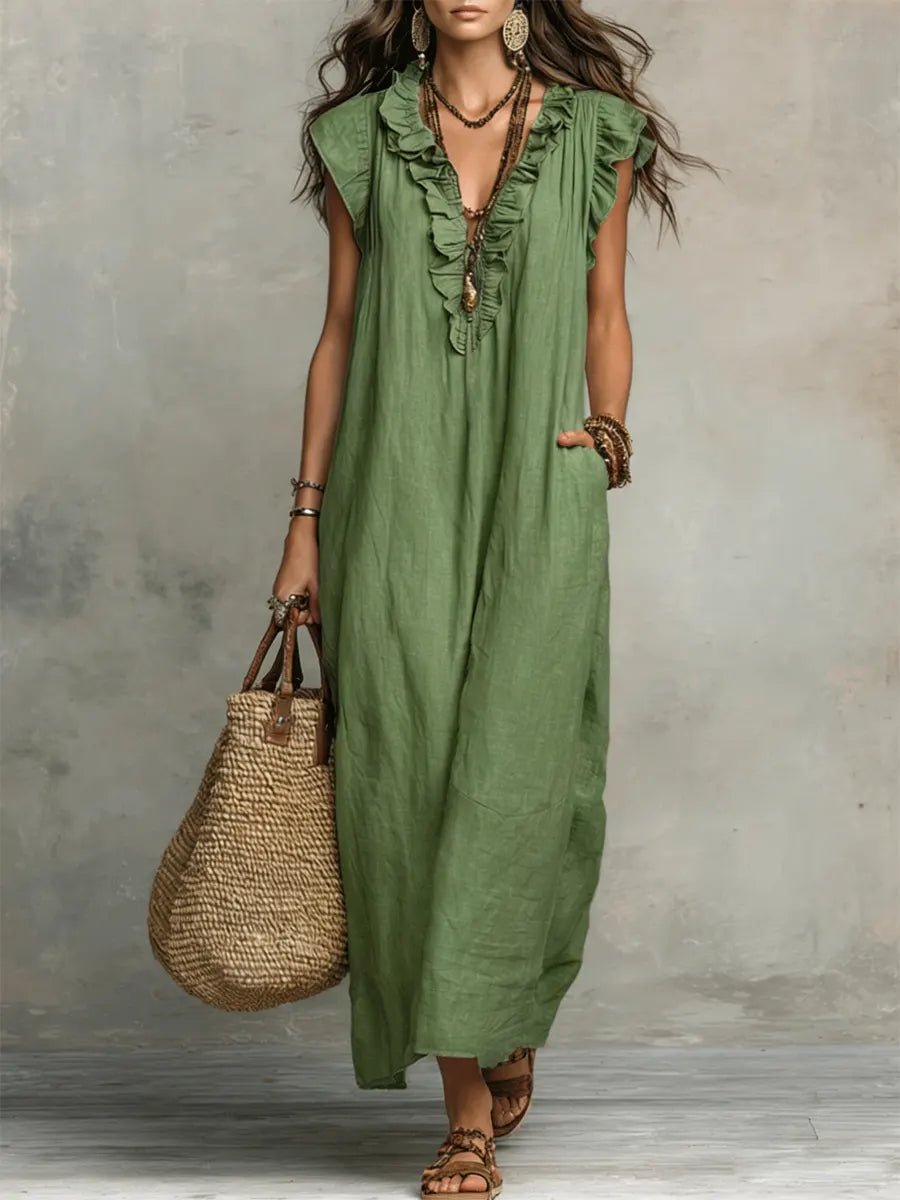 Damen Leinen Maxikleid für Hochzeitsgäste in Grün