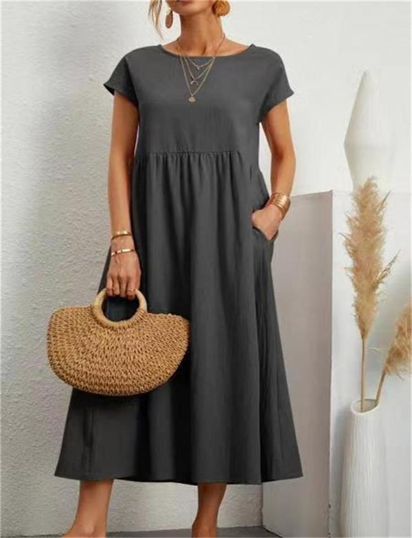 Damen Leinen Midikleid für Hochzeitsgäste im Sommer in Dunkelgrau