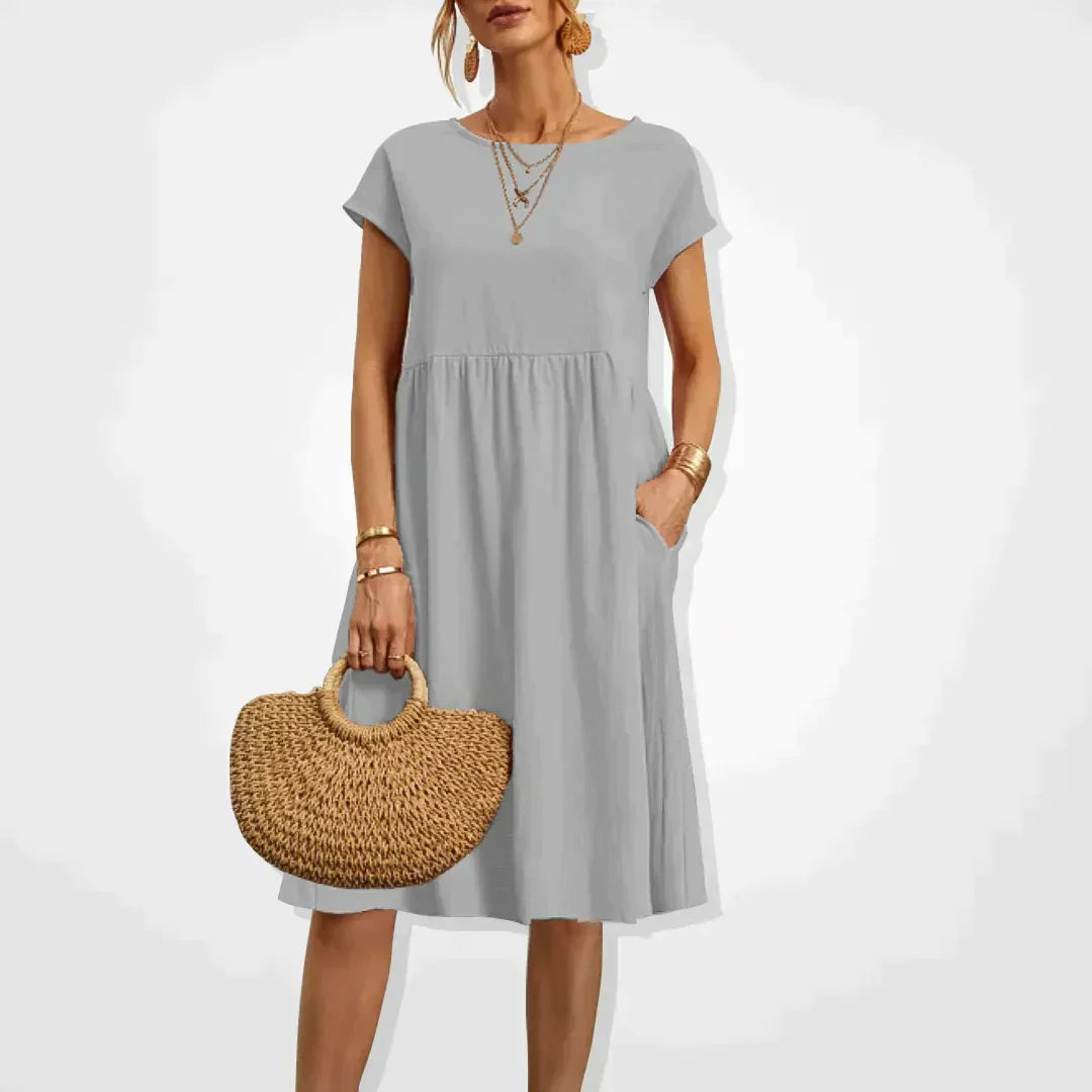 Damen Leinen Midikleid für Hochzeitsgäste im Sommer in Grau