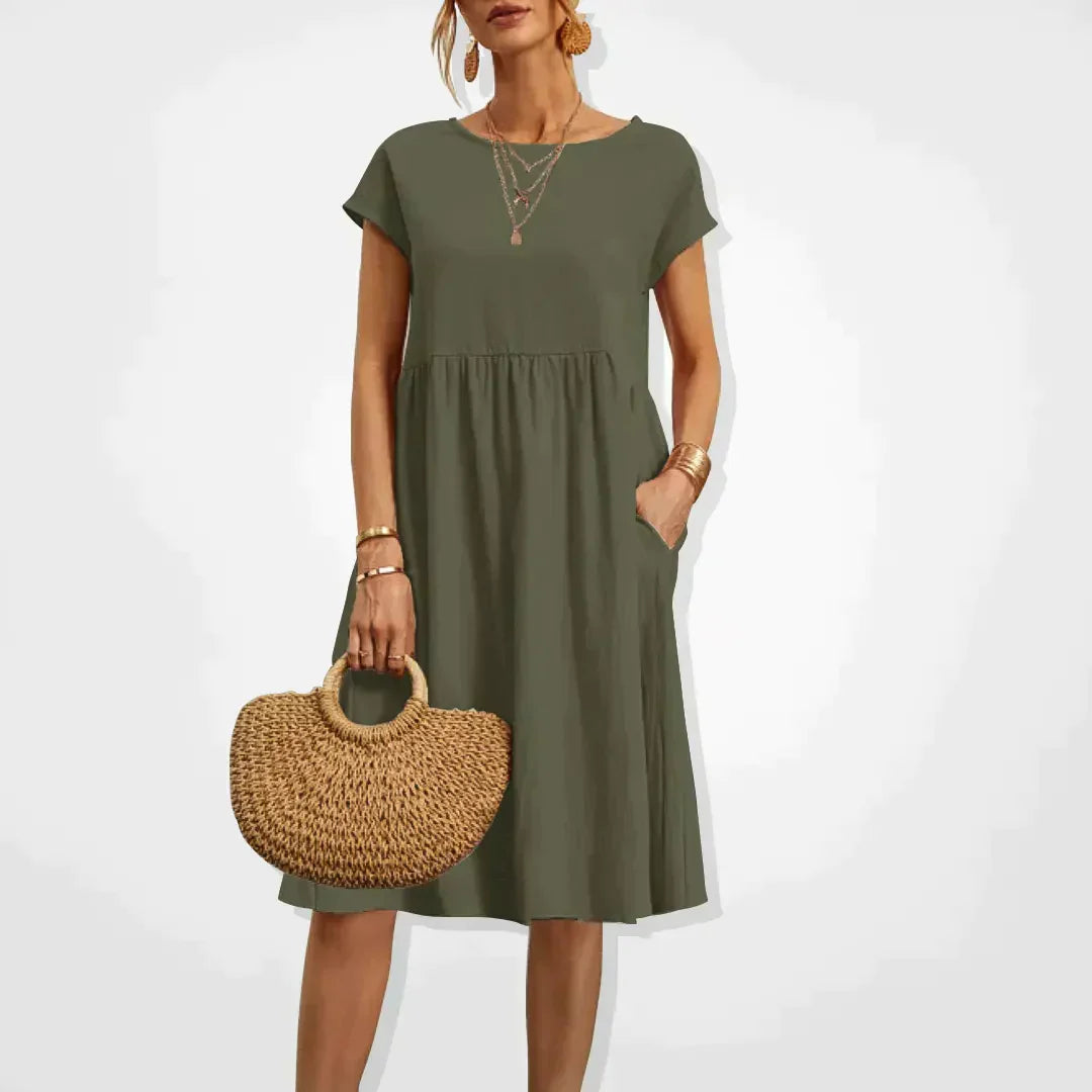 Damen Leinen Midikleid für Hochzeitsgäste im Sommer in Grün