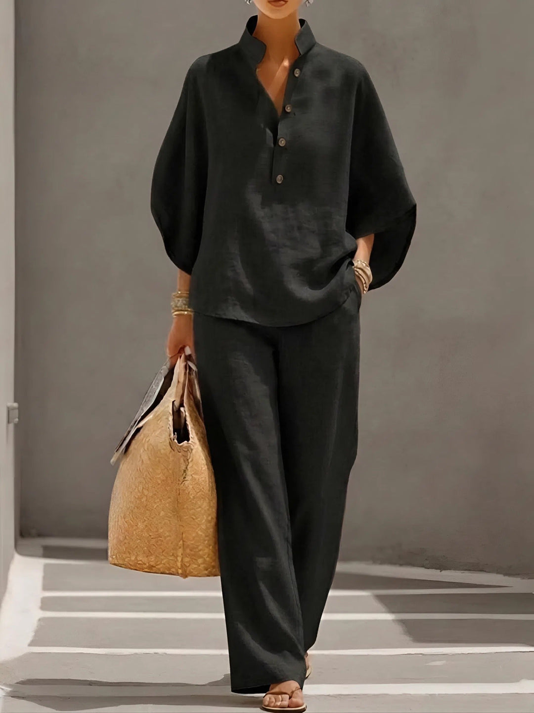 Damen Leinen Set für den Sommer in Schwarz