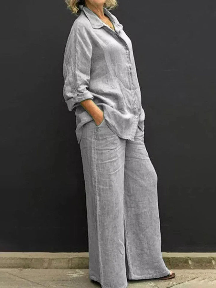 Damen Leinen Set im Vintage-Stil in Grau