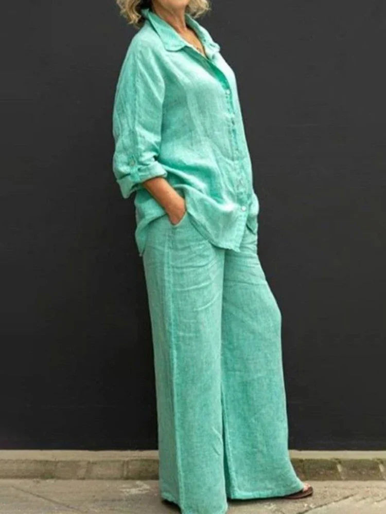Damen Leinen Set im Vintage-Stil in Hellgrün