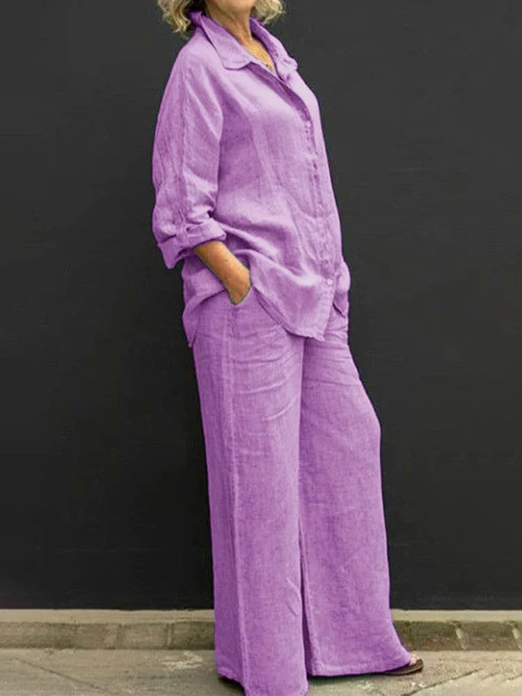 Damen Leinen Set im Vintage-Stil in Lila