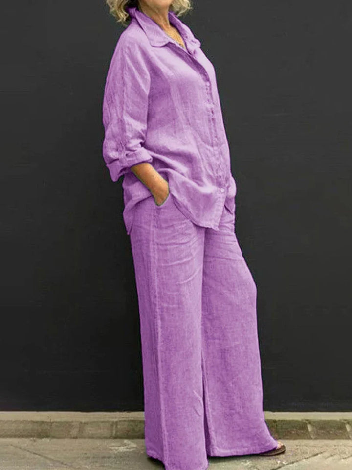 Damen Leinen Set im Vintage-Stil in Lila