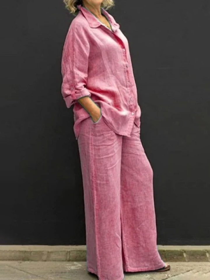 Damen Leinen Set im Vintage-Stil in Rosa