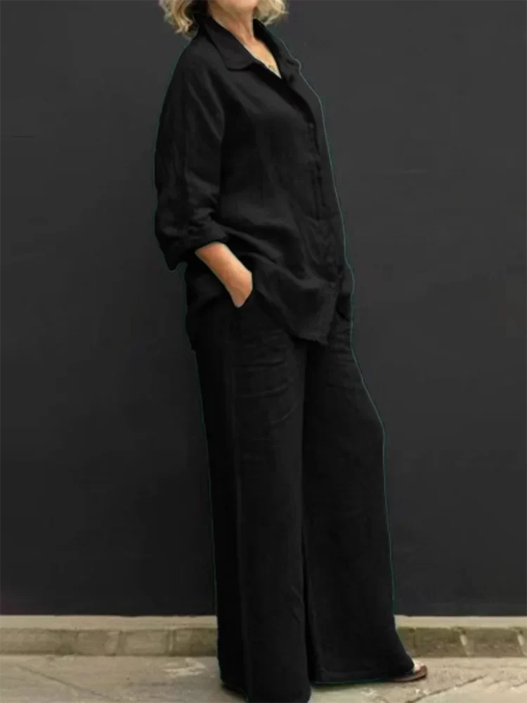 Damen Leinen Set im Vintage-Stil in Schwarz