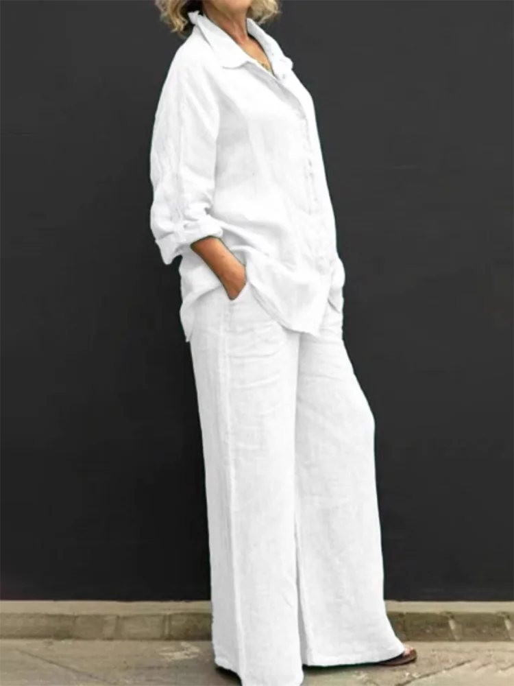 Damen Leinen Set im Vintage-Stil in Weiß