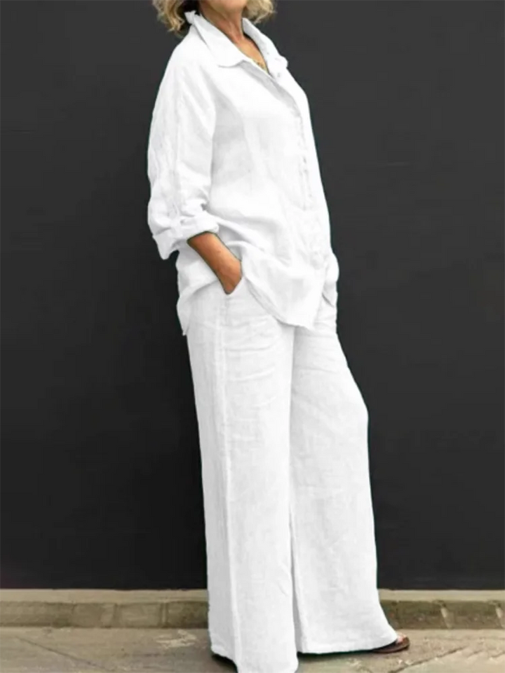 Damen Leinen Set im Vintage-Stil in Weiß