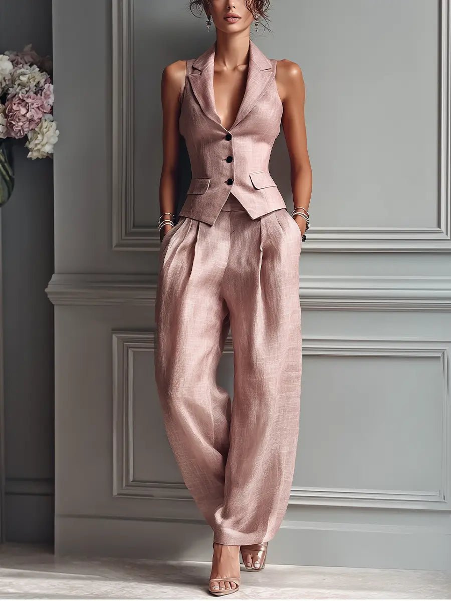 Damen Leinen Set mit Weithose