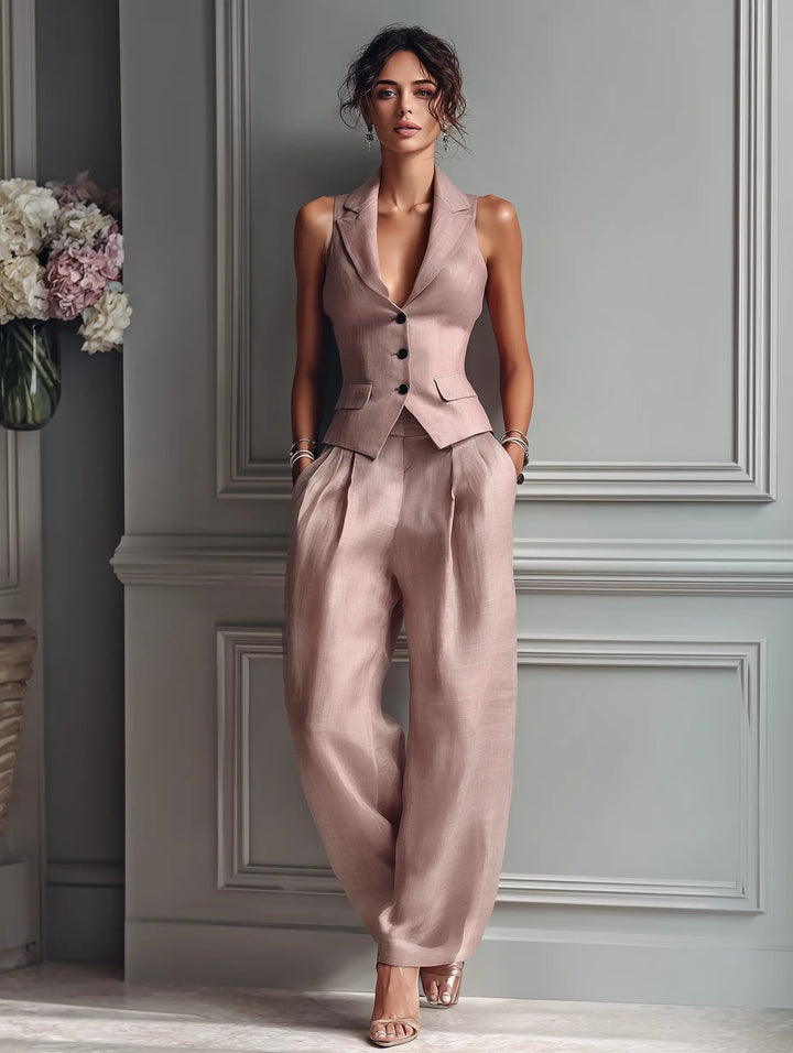 Damen Leinen Set mit Weithose (3)
