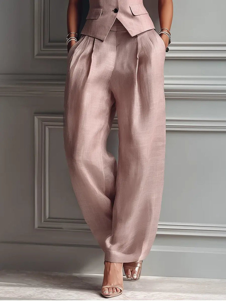 Damen Leinen Set mit Weithose (5)