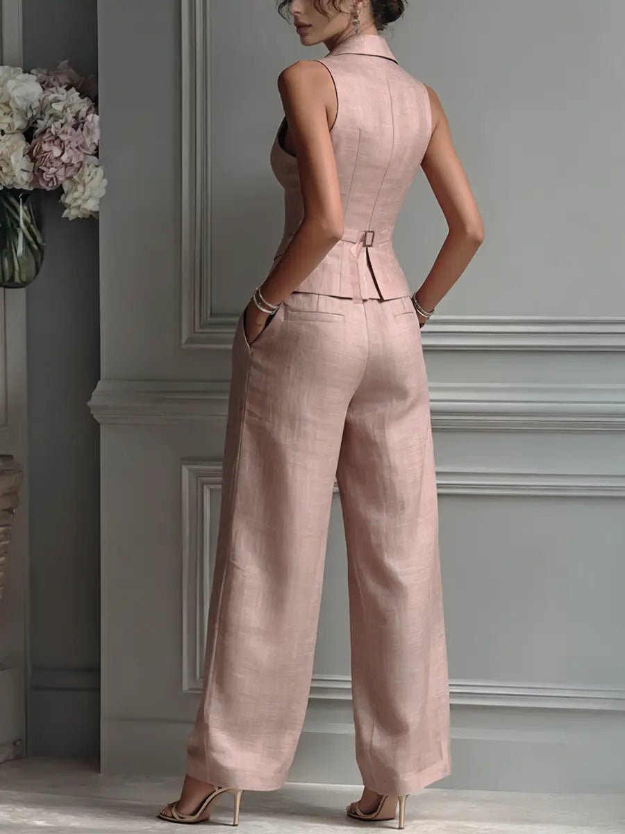 Damen Leinen Set mit Weithose (6)