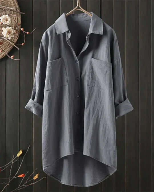 Damen Leinenbluse im zeitlosen Stil in Grau