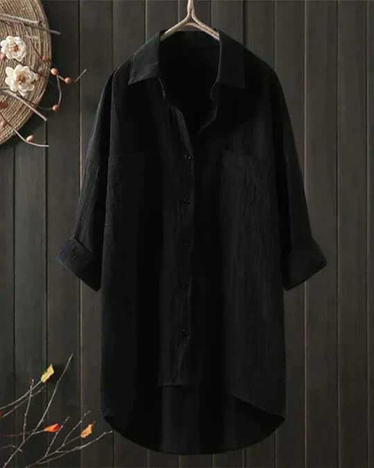 Damen Leinenbluse im zeitlosen Stil in Schwarz