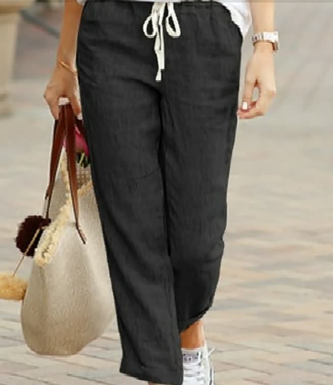Damen Leinenhose lässig mit Kordelzug (3)