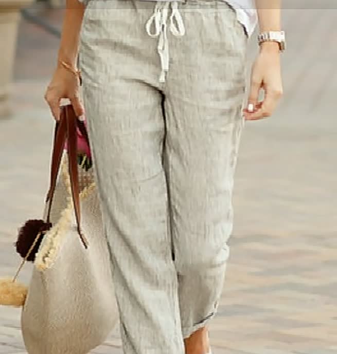 Damen Leinenhose lässig mit Kordelzug (4)