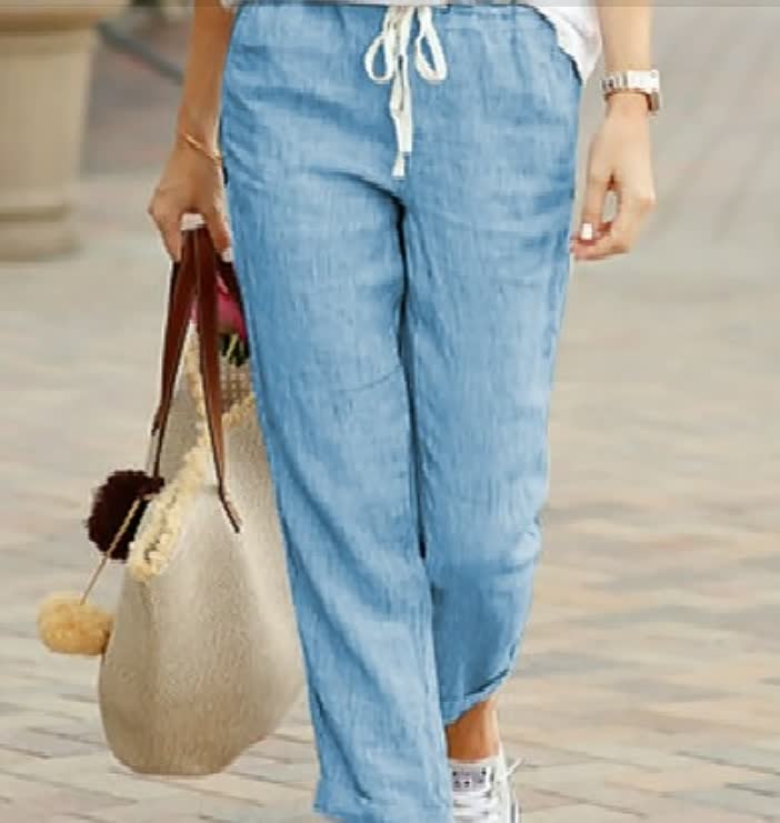 Damen Leinenhose lässig mit Kordelzug (5)
