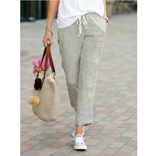 Damen Leinenhose lässig mit Kordelzug (6)