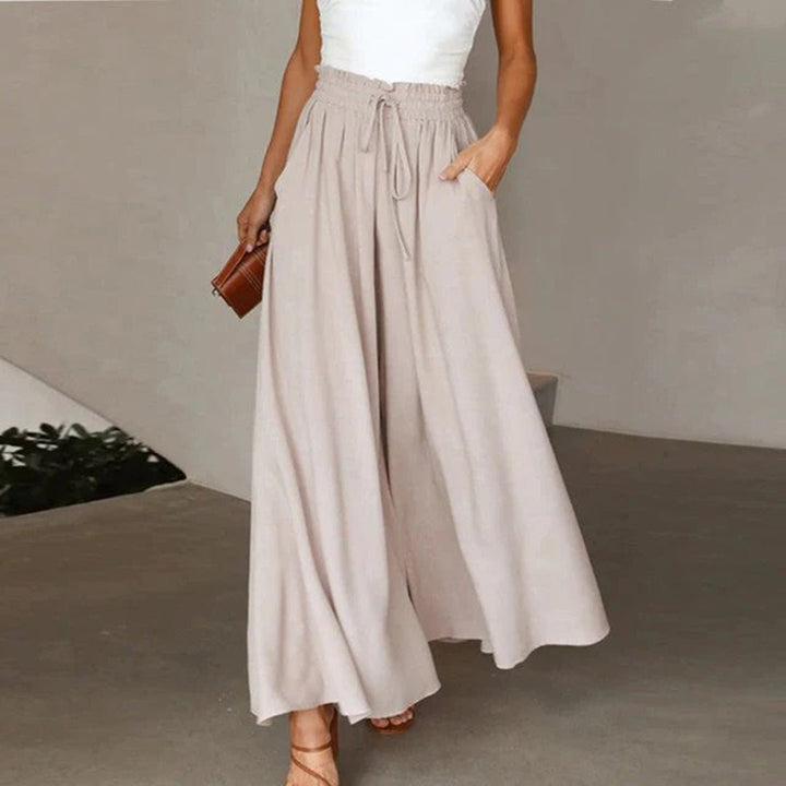 Damen Leinenhose mit weitem Bein und Hochbund (5)