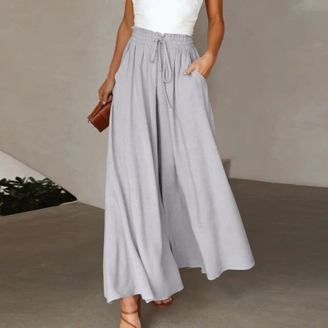 Damen Leinenhose mit weitem Bein und Hochbund in Grau