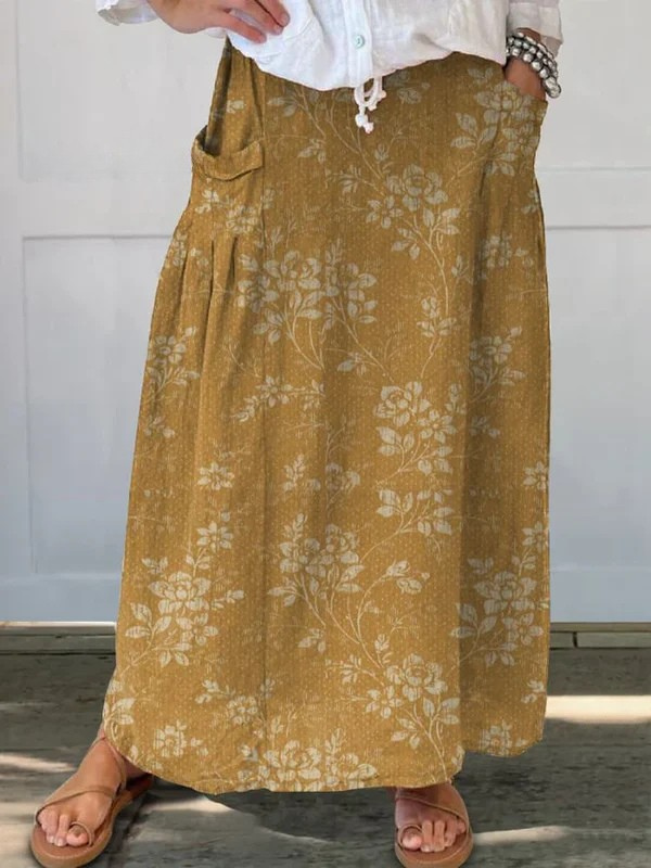 Damen Leinenrock im Vintage-Stil für den Alltag in Gelb