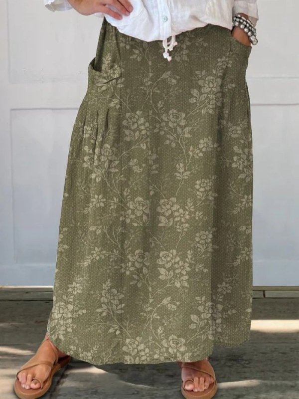 Damen Leinenrock im Vintage-Stil für den Alltag in Grün