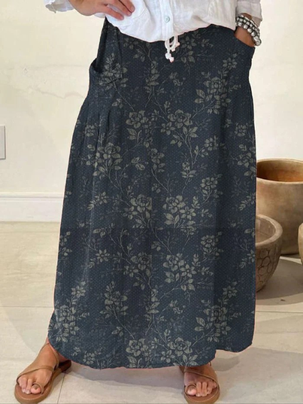 Damen Leinenrock im Vintage-Stil für den Alltag in NavyBlue