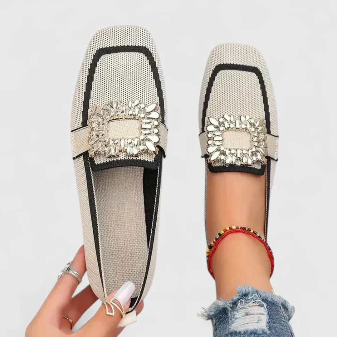 Damen Loafer mit Schmuckschnalle in Beige