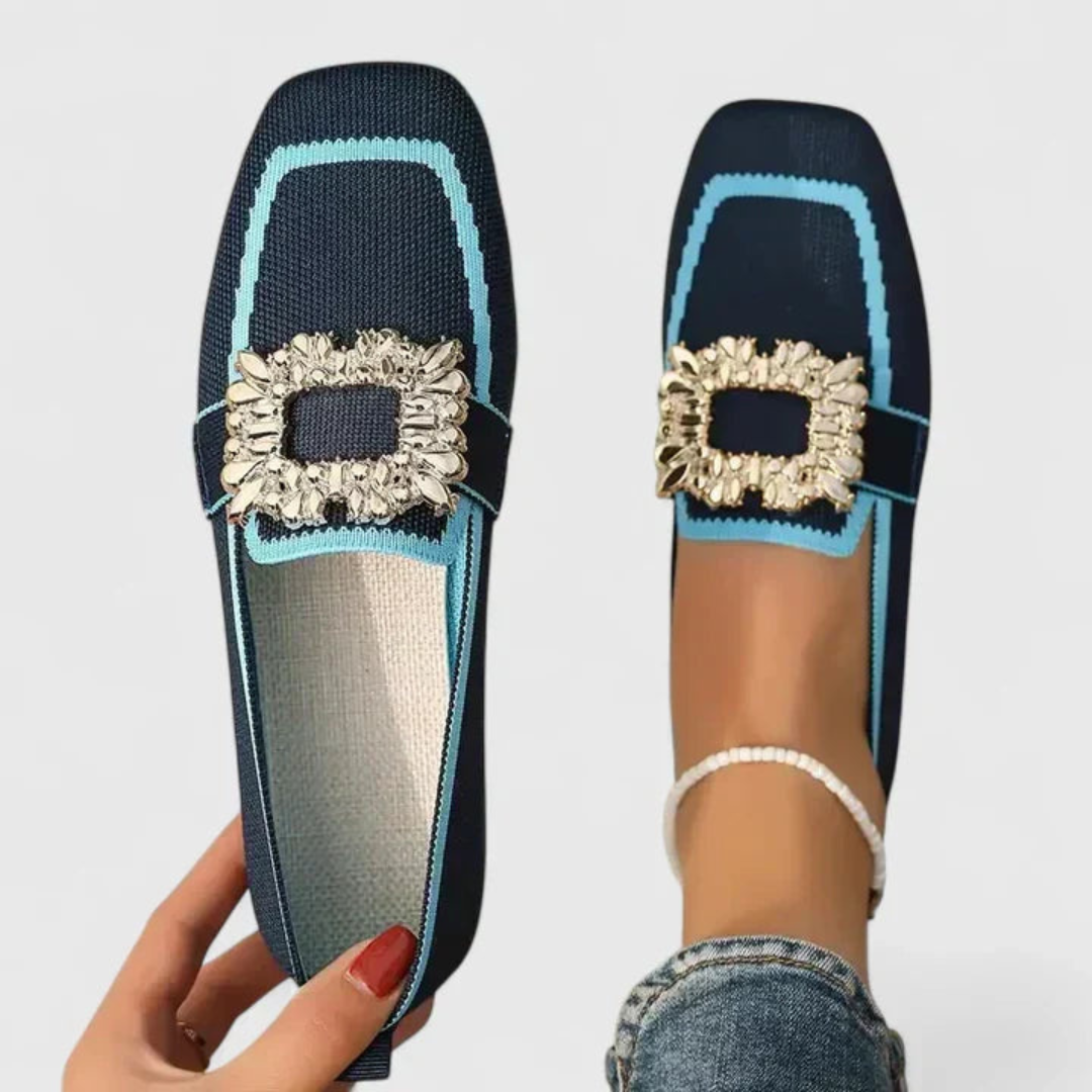 Damen Loafer mit Schmuckschnalle in Blau