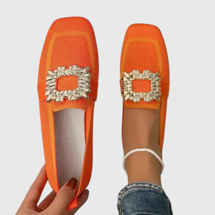 Damen Loafer mit Schmuckschnalle in Orange