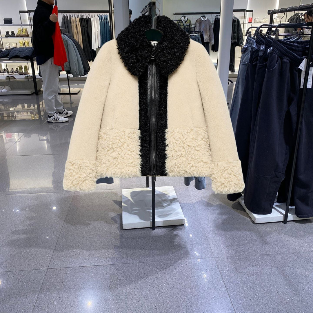 Damen Lockere Teddy-Fleece Winterjacke mit Kunstfellkragen in Weiß